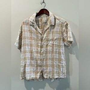 American Eagle Outfitters Beige and White Plaid Shirt Size L